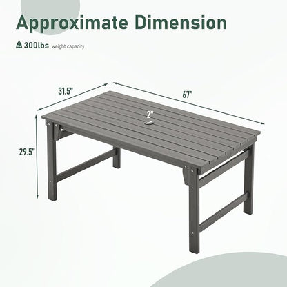 Furnimart Outdoor Dining Table for 4-6 Person, 67" HDPE All-Weather Dining Table with Umbrella Hole, Oversized Patio Dining Set, Outdoor Furniture for Backyard, Garden, Lawn & Poolside, Rectangle Grey
