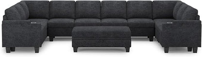 Belffin Oversized U Shaped Modular Sectional Couches for Living Room 10 Seater Modular Sofa Set with Storage Ottoman Large Sectional Couch with Cup Holder. Dark Grey Sofa