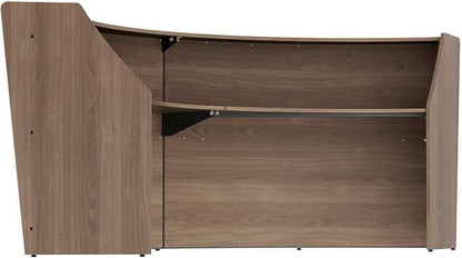 Linea Italia Curved Modern Office Desk Easy to Assembly 2 Panel Reception Counter for Lobby, Salon, 124" x 49", Walnut