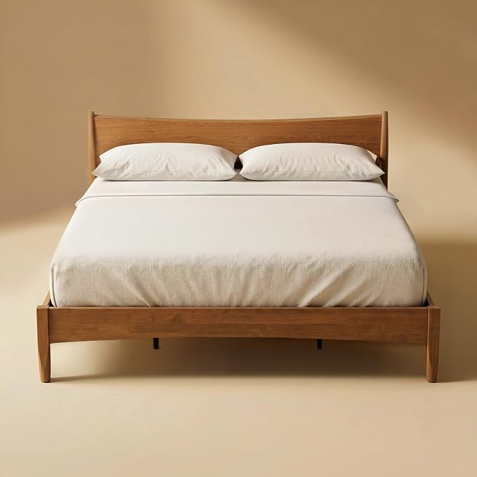mopio Retrovie Mid-Century Modern King Bed Frame – Solid Wood Legs, LVL Slat System, No Box Spring Needed, Supports 661 lbs, Easy Assembly (Walnut, No Drawers)