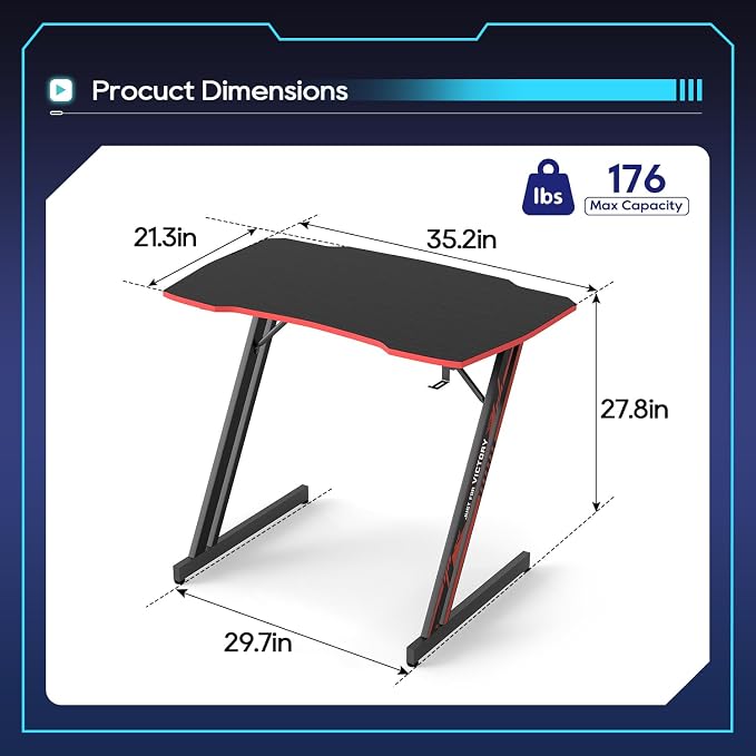 BestOffice Gaming Desk 35 in PC Computer Desk Z Shaped Gaming Workstation Ergonomic Gaming Table with Headphone Hook for Home Office,Black&Red | PC Computer Workstation, Ergonomic Gaming Table, Headphone Hook, For Home Office