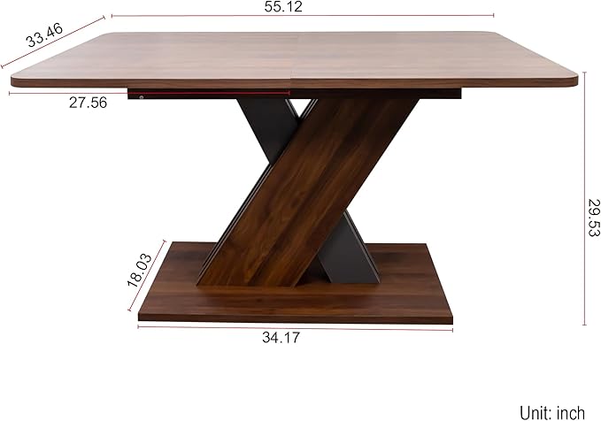55"-71" Extendable Dining Table for 4-8 People, Space-Saving Extra Long Transformer Table with Extension Leaves Holder, Walnut