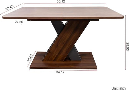 55"-71" Extendable Dining Table for 4-8 People, Space-Saving Extra Long Transformer Table with Extension Leaves Holder, Walnut