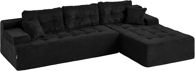 Hobestluk Modular Sectional Sofa Couches L-Shape Couch 3 Seat Modular Sofa Memory Foam Sectional Couches for Living Room, Cloud Couch (Ebony Corduroy, 108", Right Hand Facing)
