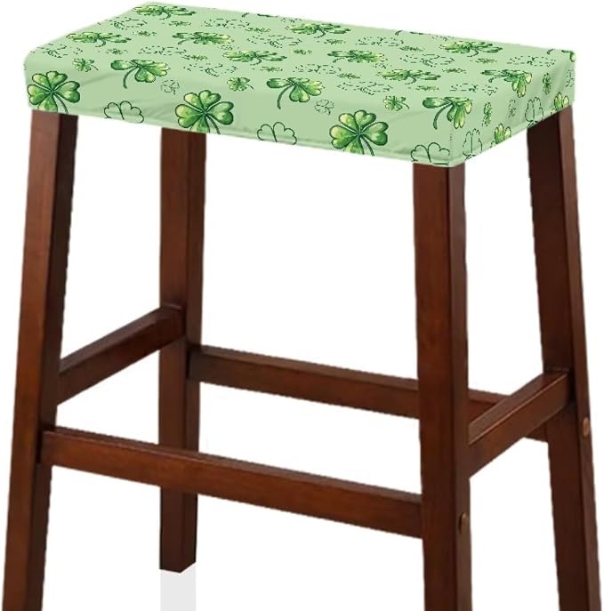 Footstool Cover Rectangle Lucky Green Leaf Vanity Stool Cover Rectangle 2 Pack Valentines Decorations Chair Covers for Dining Counter Height Bar and Holiday Party Decor