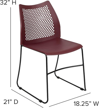 Flash Furniture HERCULES Series 5 Pack 661 lb. Capacity Burgundy Stack Chair with Air-Vent Back and Black Powder Coated Sled Base