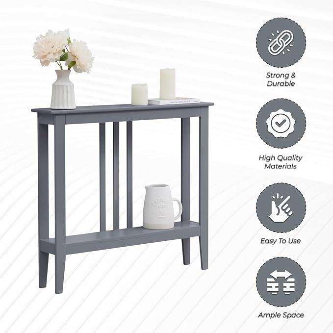 Kings Brand Narrow Console Table w/Storage Shelf, Sofa Entryway Table, Grey | Narrow Console Table with Storage Shelf – Slim Design Fits Entryways, Hallways, Behind Sofas, Shelf Décor, Books, Essentials