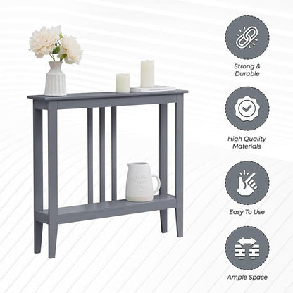 Kings Brand Narrow Console Table w/Storage Shelf, Sofa Entryway Table, Grey | Narrow Console Table with Storage Shelf – Slim Design Fits Entryways, Hallways, Behind Sofas, Shelf Décor, Books, Essentials