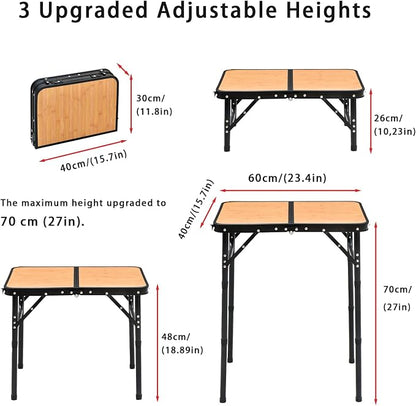 Mini Folding Camping Table - 2ft RV Space-Saving Table& Kids Toy/Learning Desk, Anti-Stain Desktop for Outdoor Glamping/Picnic/Patio & Indoor Decor (Retro Bamboo Pattern)