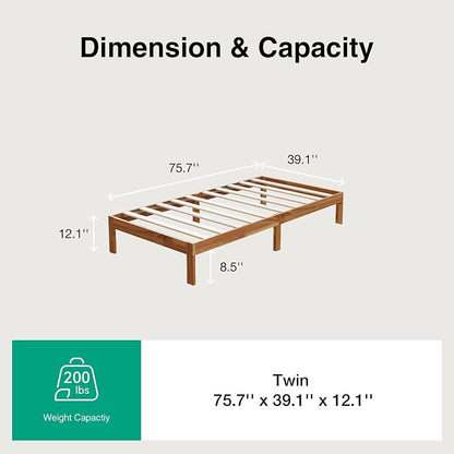 Novilla 12 Inch Wooden Twin Bed Frame, Platform Twin Size Bed Frame Without Headboard, Sturdy Wood Slat Support, No Box Spring Needed, Easy Assembly, Natural