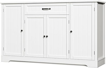 Gizoon 56" Kitchen Coffee Bar Cabinet with Storage Kitchen Sideboard Buffet Cabinet with Drawers, Short Pantry with Door and Shelves for Bathroom and Living Room, White