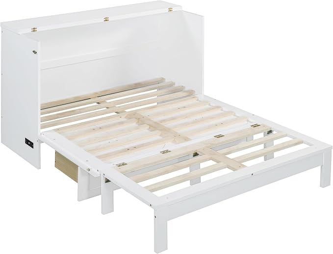 Ball & Cast Full Size Murphy Bed Hideaway Wall Chest with Large Drawers,can be Folded,Storage Space-Saving Furniture Hideaway Platform Bedframe W/USB Charging Port,for Bedroom,Gray
