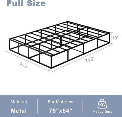 Tyndall 10 Inch Full Size Box Spring, Heavy Duty Metal Box Spring for Full Bed Mattress Foundation with Fabric Cover, Noise-Free, Non Slip, Easy Assembly