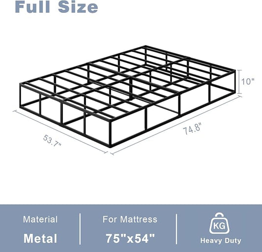 Tyndall 10 Inch Full Size Box Spring, Heavy Duty Metal Box Spring for Full Bed Mattress Foundation with Fabric Cover, Noise-Free, Non Slip, Easy Assembly