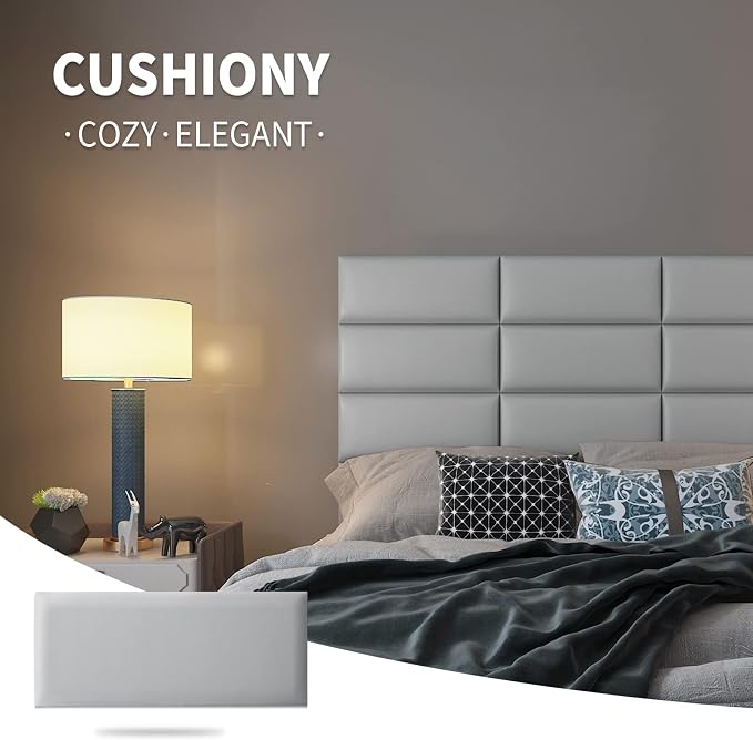 Art3d Peel and Stick Headboard for King, Full and Queen in Grey, Pack of 12 Wall Panels 3D Sized 9.84" x 23.62", Soundproof, Upholstered