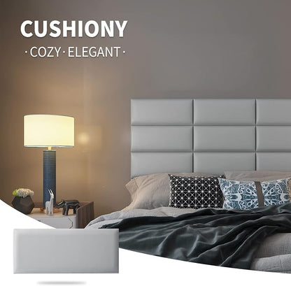 Art3d Peel and Stick Headboard for Twin in Grey, Pack of 4 Panels Sized 9.85" x 23.62", 3D Wall Panel, Upholstered
