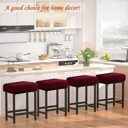 Levoberg Bar Stool Cover Rectangle Stretch Counter Height Barstool Slipcovers Rectangular Vanity Stool Cover Kitchen Counter Saddle Seat Cover for Wooden Metal Bench Set of 2 Wine red