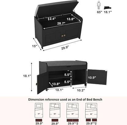 HOMEFORT 30" Shoe Bench with Lift Top Storage, Entryway Bench with Cushioned Seat, Wooden End of Bed Bench, Shoe Cabinet Bench with Hidden Storage Space, for Bedroom, Hallway,Black