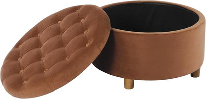 HomePop 28" Button Tufted Velvet Round Storage Ottoman - Spice Orange Velvet