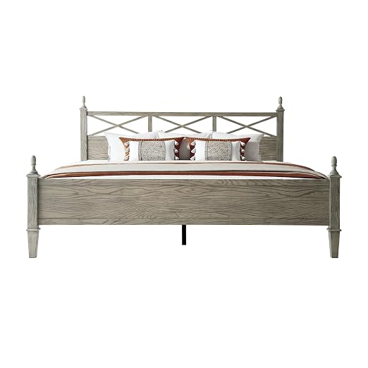 King Size Platform Bed Frame with Solid Wood Headboard & Footboard, 12 Heavy-Duty Slatted, Metal Legs, Anti-Slip & Noise-Free, Easy Assembly, No Box Spring Needed, Weathered Gray Oak Finish RIK-34
