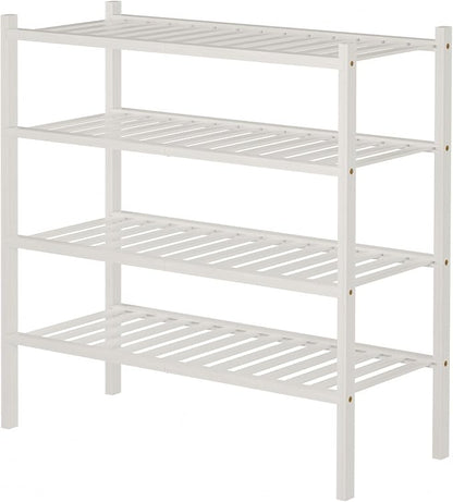 ROMGUAR CRAFT 4 Tier Bamboo Shoe Rack for Closet Free Standing Wood Shoe Shelf for Entryway Small Space Stackable 27"x11"x26" (White)