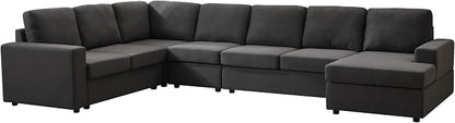 Ball & Cast 147" L-Shaped Sectional Couches for Living Room with Reversible Chaise&Removable Back Cushions,7 Seat Linen Upholstered Convertible Sectional Sofa,DIY Combination,for Home,Office,Dark Gray