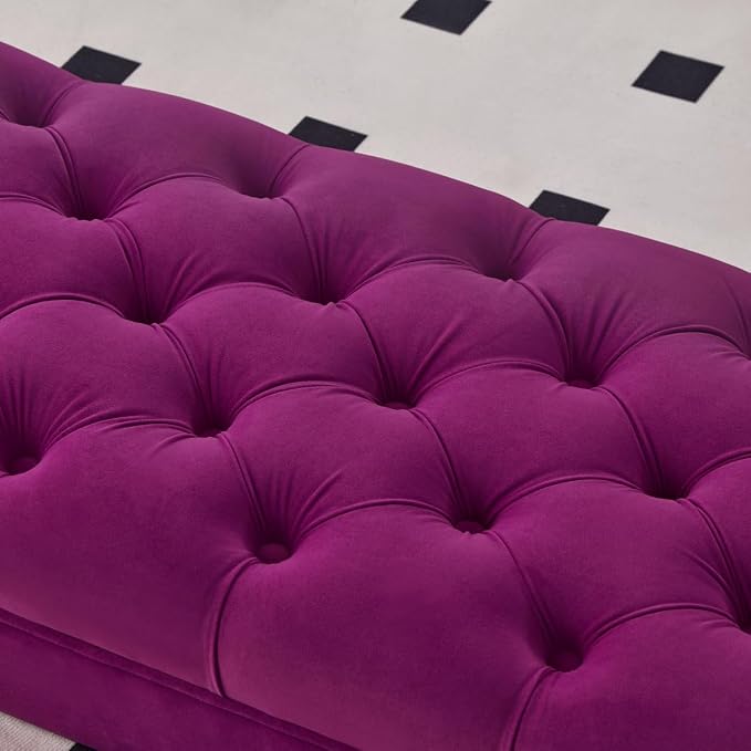 24KF Velvet Upholstered Buttons Tufted Entryway Bench with Solid Wood Leg,Bed Bench Ottoman with Padded Seat,5061N-Violet