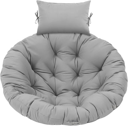 Tudomro Gray Egg Chair Cushion Hanging Basket Chair Replacement 45x45 Hammock Basket Swing Waterproof Cushion Hanging Swing Pads with Headrest for Indoor Outdoor Porch Backyard Patio Garden