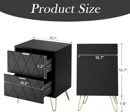 Anbuy Bedroom Sets 3 Piece 9+2+2 Black 9 Drawer Dresser & Nightstands Set of 2 for Bedroom, Two Drawers Nightstand Set of 2 and 9 Drawer Dresser Combo 3 Pieces