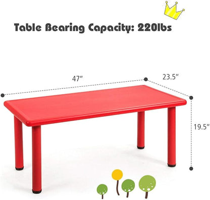 Costzon 47 x 23.5 Inch Rectangular Kids Table, Children School Activity Table for Reading Drawing Dining Playing, Multifunctional Plastic Table w/Steel Pipe, Toddler Furniture for Boys & Girls (Red)