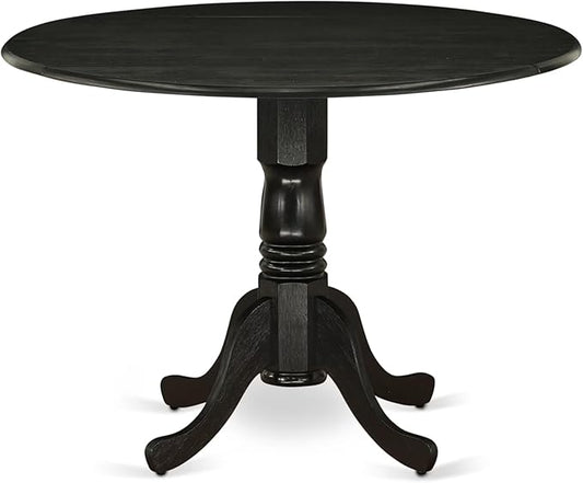 East West Furniture DLT-ABK-TP Dublin Dining Table - a Round Wooden Table Top with Dropleaf & Pedestal Base, 42x42 Inch, Wirebrushed Black