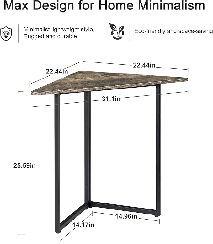 VECELO Corner Desk,Office Tables for Living Room for Small Space Triangle Computer Desk with Steel Frame Corner Shelves with Metal Frame Writing Desk for Workstation Classic Grey 31.1" 2 Set