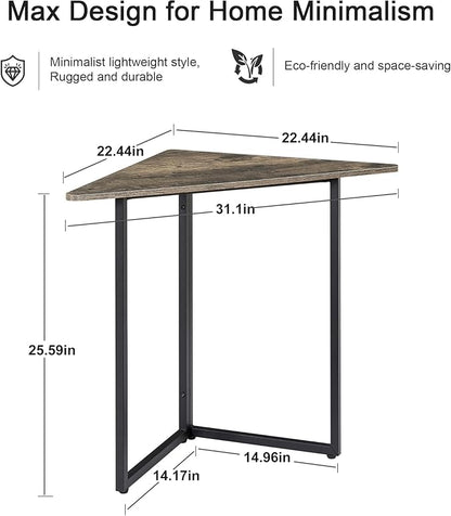 VECELO Corner Desk,Office Tables for Living Room for Small Space Triangle Computer Desk with Steel Frame Corner Shelves with Metal Frame Writing Desk for Workstation Classic Grey 31.1" 2 Set