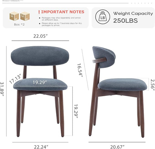 COLAMY Wooden Dining Chairs Set of 4, Modern Fabric Upholstered Dining Room Chair, Farmhouse Kitchen Side Chairs with Foot Pegs, Blue