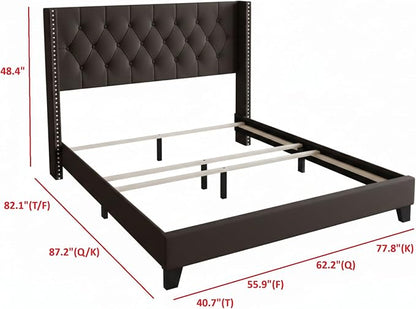 HOME DESIGN Homer Twin Tufted Wingback Upholstered Panel Bed with 2 Matching 1 Drawer Nightstands, Bedroom Furniture Set with Open Shelf Storage, Brown Black