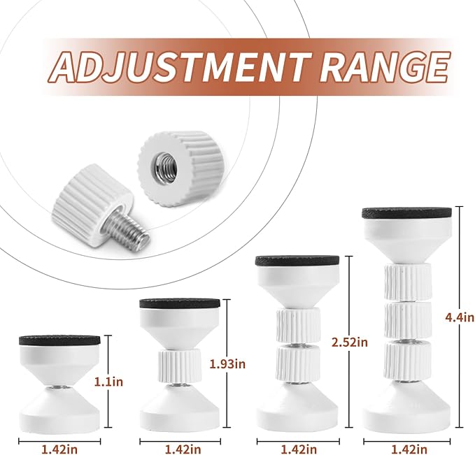 dadop Adjustable Threaded Bed Frame Anti-Shake Tool for Bed, Headboard Stoppers, Bedside Headboards Prevent loosening Anti-Shake Fixer, Easy Install (4pcs White Upgrade Version, 40-100mm)