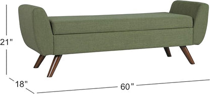 HomePop 60" Modern Storage Bench with Wood Legs - Olive Green Woven