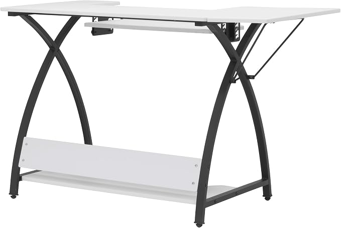 Sew Ready Comet Plus Hobby and Sewing Table with Lower Shelf, Black/White