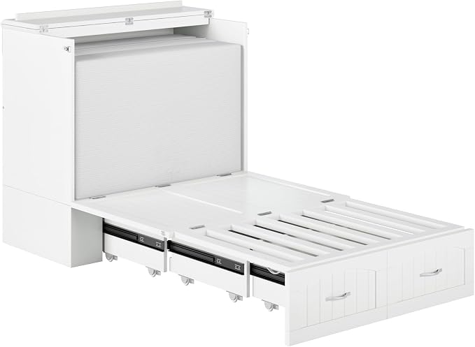 AFI, Southampton Murphy Bed Chest Twin XL with 6" Mattress, Storage Drawer & Built-in USB Charger, White