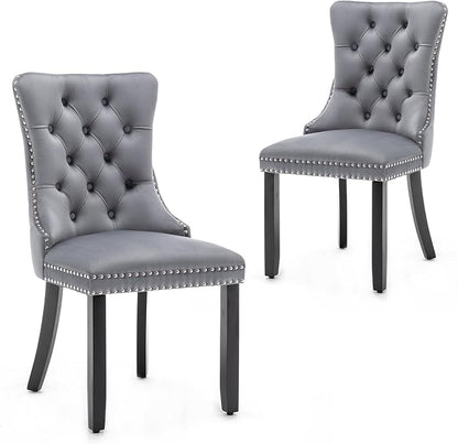 Hixkol Velvet Dining Chairs Set of 2,Upholstered Dining Chairs with Ring Pull Trim and Button Back,Modern Seating for Kitchen, Dining Room & Living Room(Grey)