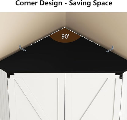 Gyfimoie Corner Wardrobe Closet with Doors, 71" Tall Freestanding Armoire Cabinet with Hanging Rod, Farmhouse Corner Storage Cabinet for Bedroom, White Wooden Corner Closet Organizer for Small Space