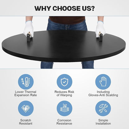 Fire Pit Lid Cover Round - 38" Rust Resistant Powder Coated Steel Firepit Cover or Table with 2 Wooden Handles for Patio Fire Pit, Weatherproof for All Seasons, Fits Fire Pits Up to 36"