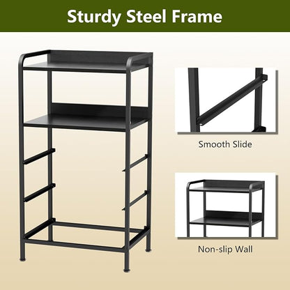 Night Stand Set 2, Nightstand with 3 Fabric Drawers and 2-Tier Shelf, Small Dresser Organizer, Bedside Table with Storage, End Table for Bedroom, Steel Frame, Wood Top, Black