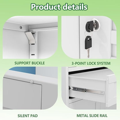 Lockable Metal Storage Cabinet, 71" Tall White Cabinet with Wheels | Garage Storage Cabinet with Drawers, 3 Adjustable Shelves and Lock, Steel Construction – Suitable for Office, Home, School