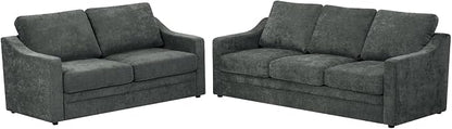 2 Pieces Chenille Sofa Set w/Soft Back Cushion, Grey | Modern 2 Seat & 3 Seats Couch Set w/Deep Seat Space, Upholstered Love Seat & Sofa w/High Density Foam for Living Room