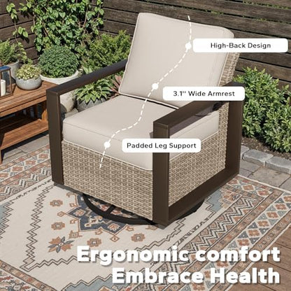 Joyside Outdoor Patio Chairs, 8 Pieces Wicker Rattan Furniture Set, 4 Patio Chairs, 1 Sofa, 2 Ottoman and 1 Table, Metal Wide Armrest, Thick Cushions and Deep Seating for Garden, Backyard, Porch