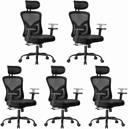 Marsail Ergonomic Office Chair Ergonomic Gaming Chair with Lumbar Support, 2D Headrest, Adjustable Armrests, Contoured Seat Cushion, Computer Desk Chair with Wheels for Home and Office, Pack of 5