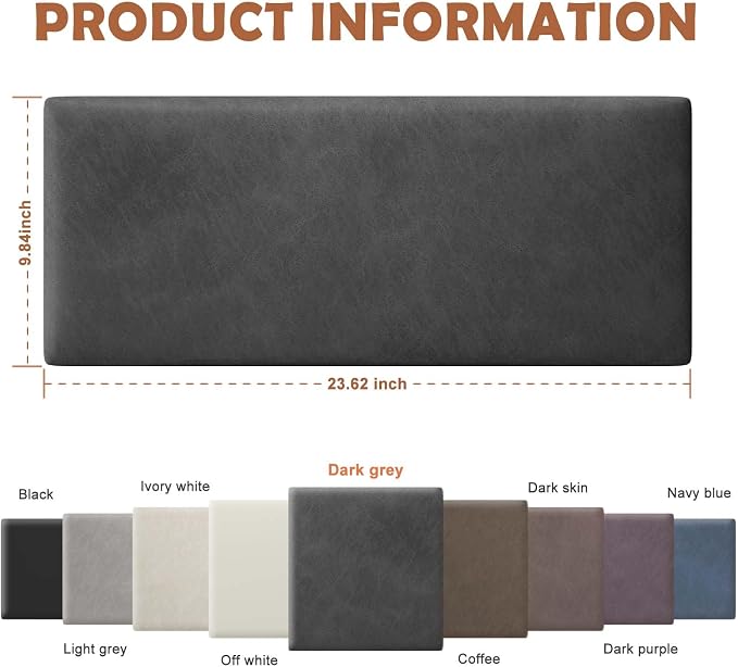 IFNOW Wall Mounted Upholstered Headboard Queen, 3D Peel and Stick Soundproof Panels, Reusable and Removable Padded Leather Bed Headboard, 9 Panels 9.84" x 23.62", Dark Grey