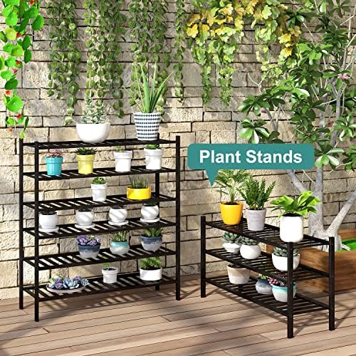 viewcare 3-Tier Long Black Shoe Rack, Bamboo Wood Shoe Rack for Closet, Entryway & Hallway, Stackable | Functional | Sturdy