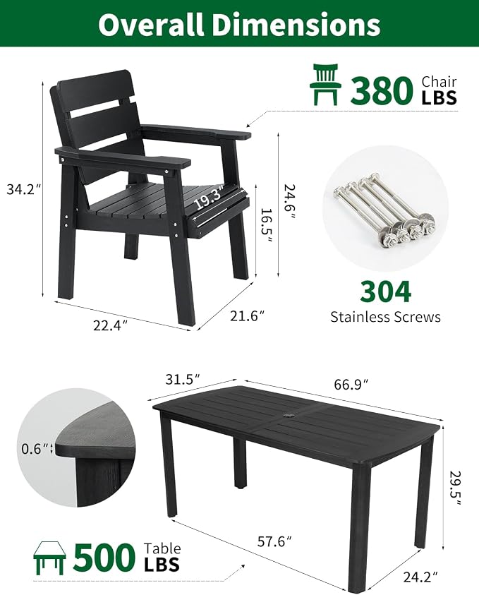 Outdoor Patio Dining Chair Set of 2, All-Weather Patio Chairs with Armrests, Ergonomic Design, Ideal for Garden, Poolside, Backyard, Deck, Black